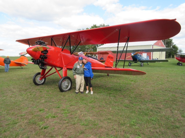 Ilse Harmacinski and Doug Holt in front of the Stearman C3B at the Kelch Aviation Museum open house, Saturday, Sept. 11, 2015
