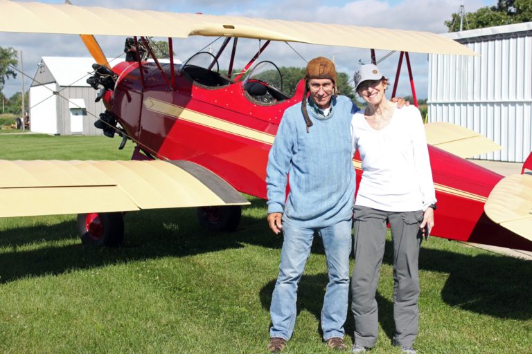 Volunteer and pilot Tom Hegy with donor Mary Jeanne Bolger.