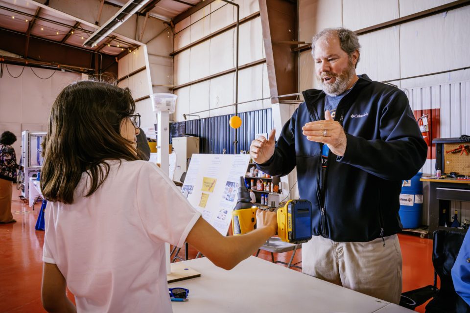 Educator Mike Flory during a science activity day for students of all ages